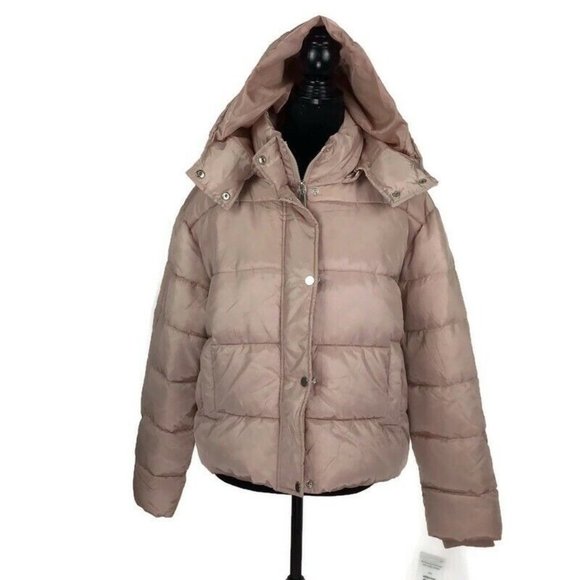 Sebby Hooded Puffer Jacket Blush Pale Pink Detachable Hood Winter Coat NEW Large - Picture 2 of 8